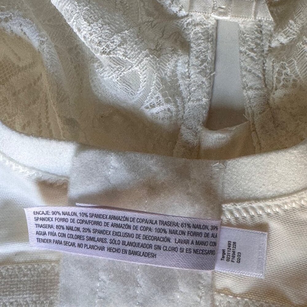 Unlined Full Coverage Underwire Bra 46DD Adjustable Straps Lace White Auden - Picture 4 of 16